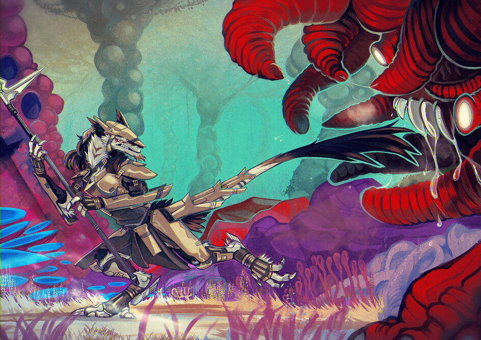 Commission: Warwick fighting Actinia [2020]